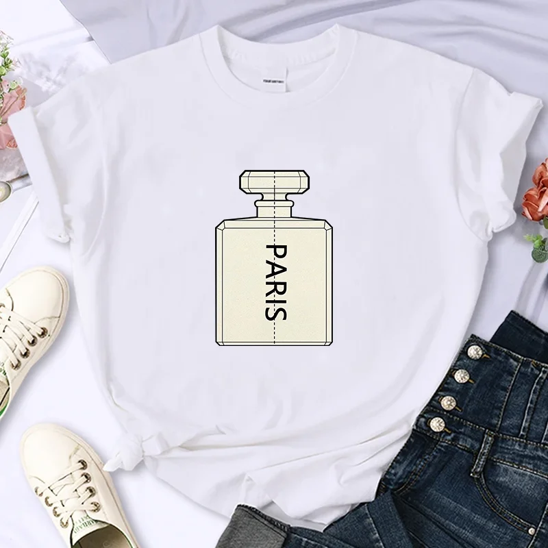 For Women's Luxury Brand Perfume High-Quality Summer Print T-shirt 100% Cotton Casual Oversized Y2k Personality Sleeve O-neck