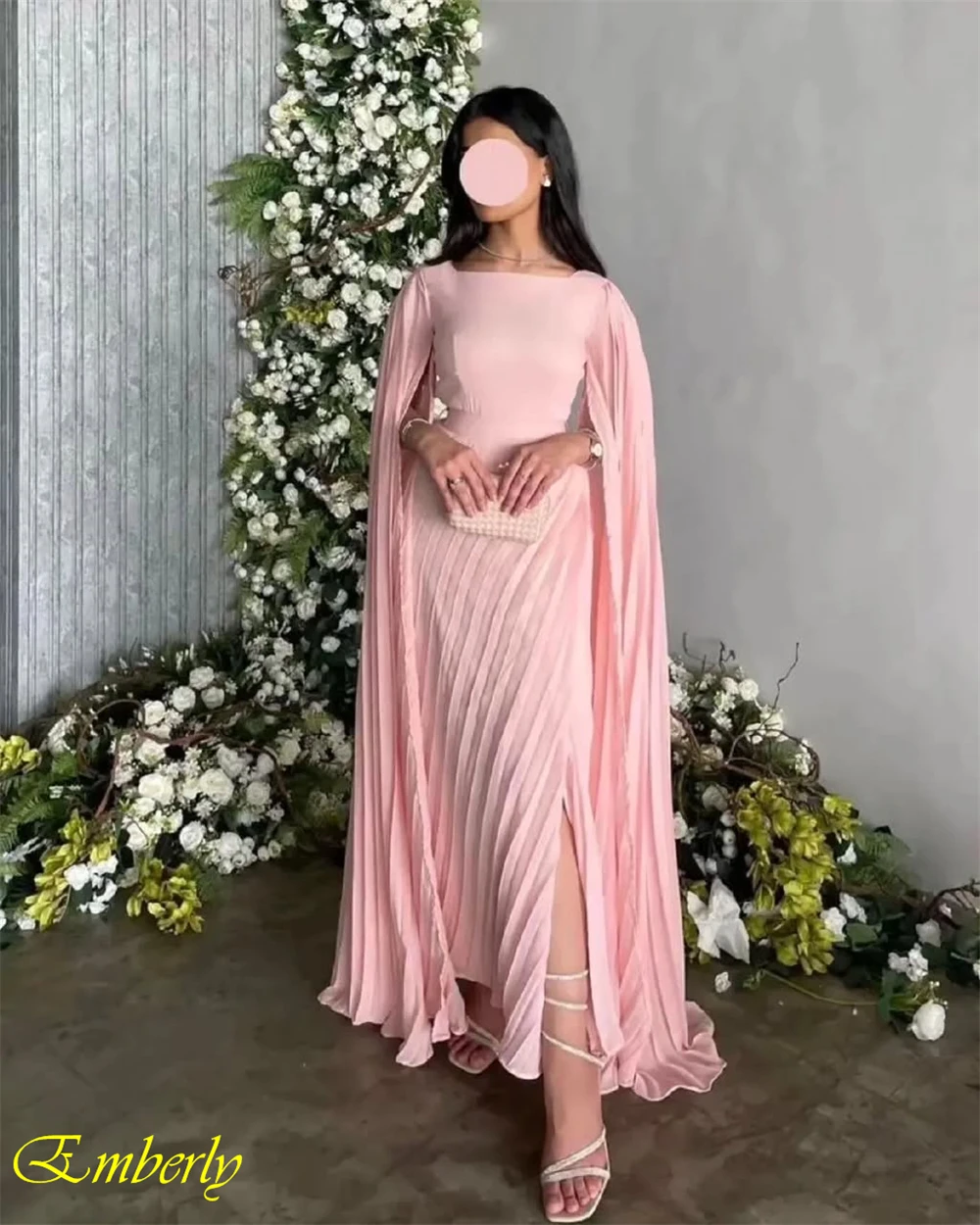 Customized Classic Evening Dress Pink Chiffon Party Dresses Modern Boat Neck Special Occasion Gowns High Quality Celebrity Gowns