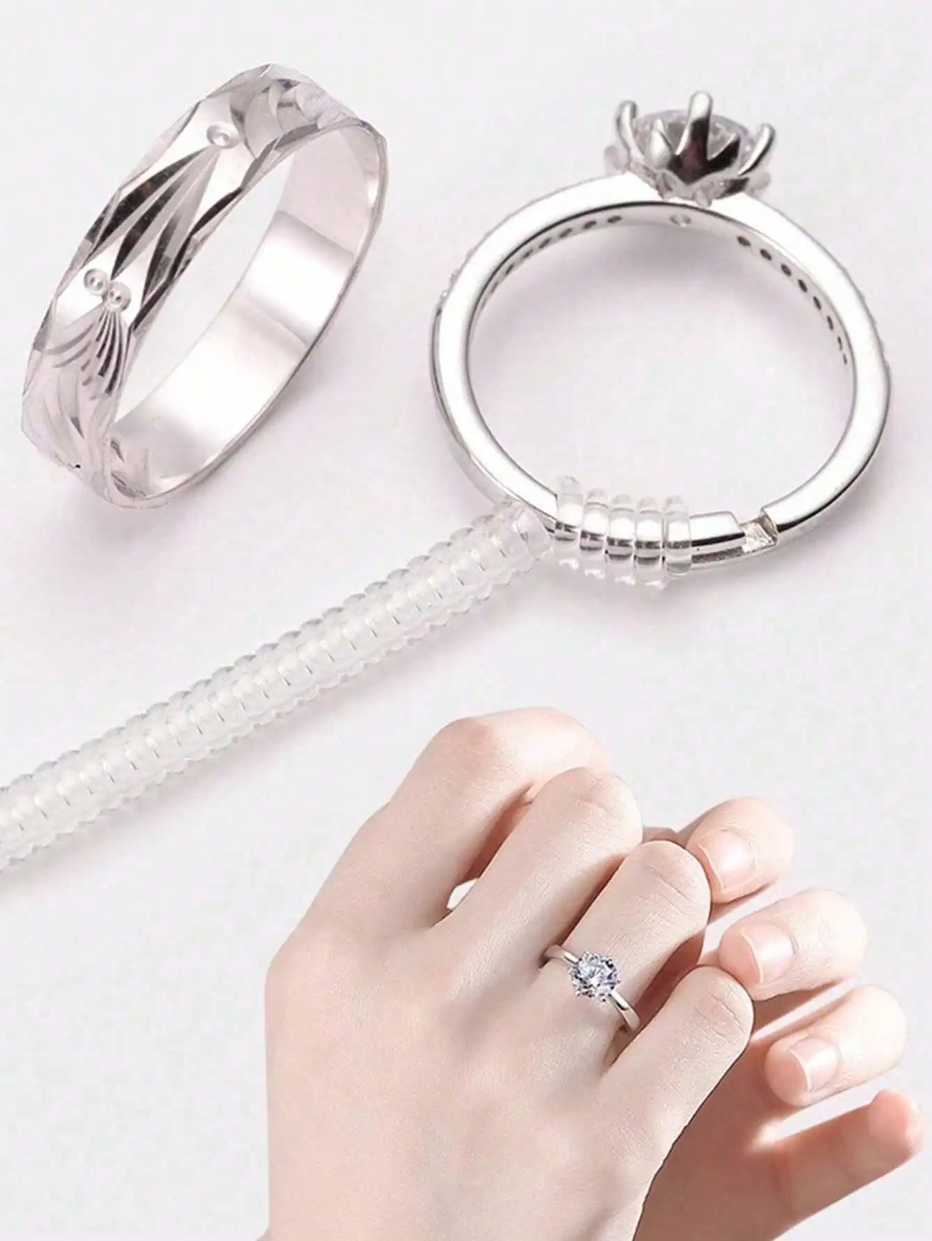 

Spiral Based Ring Size Adjuster Transparent Ring Fixed Reducer Anti Lost Tightener Finger Ring Size Resizer Jewelry Guard