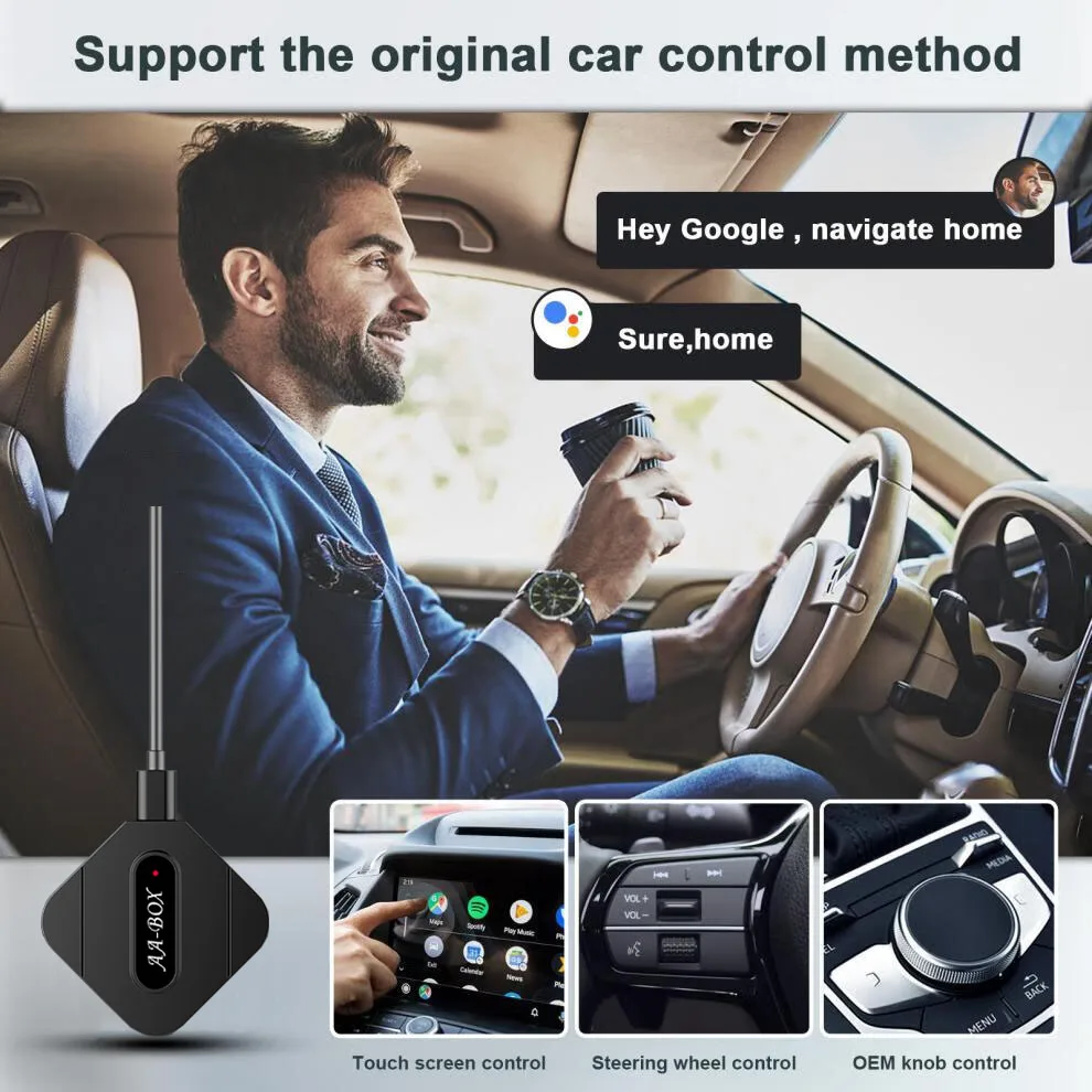 Mini AI Box para Android Auto, adaptador sem fio, rádio OEM, com fio para plug and play sem fio, 5Ghz WiFi