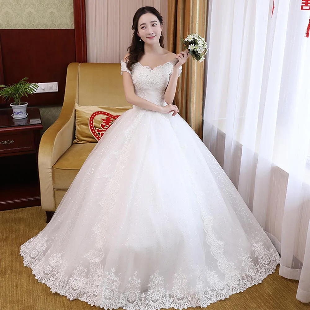 Elegant Ball Gown Women Wedding Dresses Appliques Off Shoulder Bridal Gowns Formal Vestido De Noiva robe de mariée Abendkleider