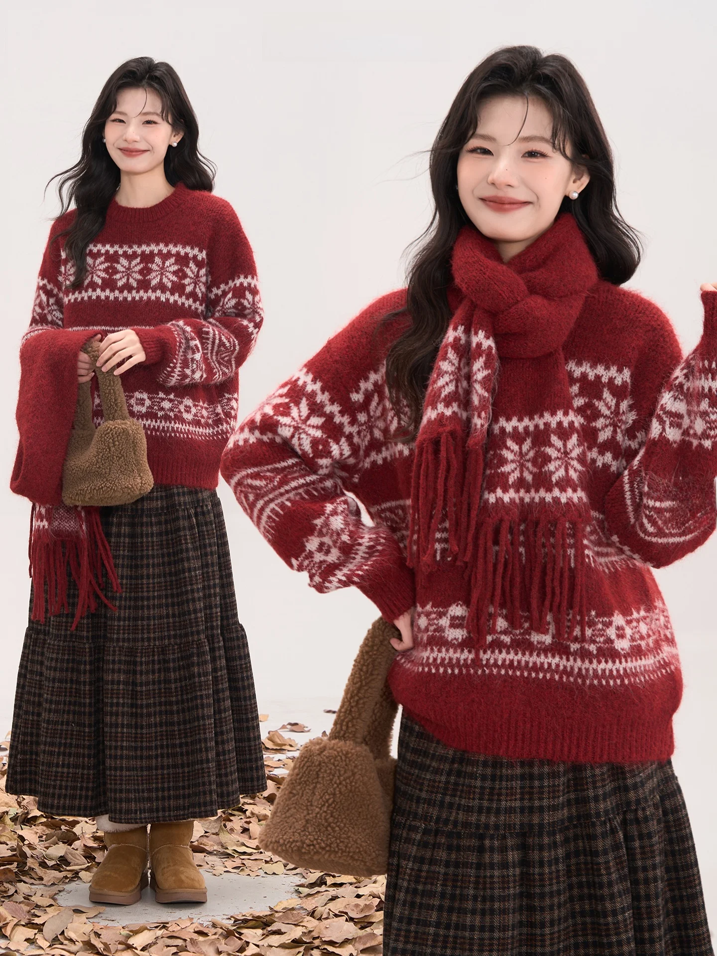 

Вязаный свитер из смесовой шерсти Heme 3 с круглым вырезом, осенне-зимний, с длинными рукавами, повседневный, свободного кроя, для девочек, модный, теплый шарф-снуд