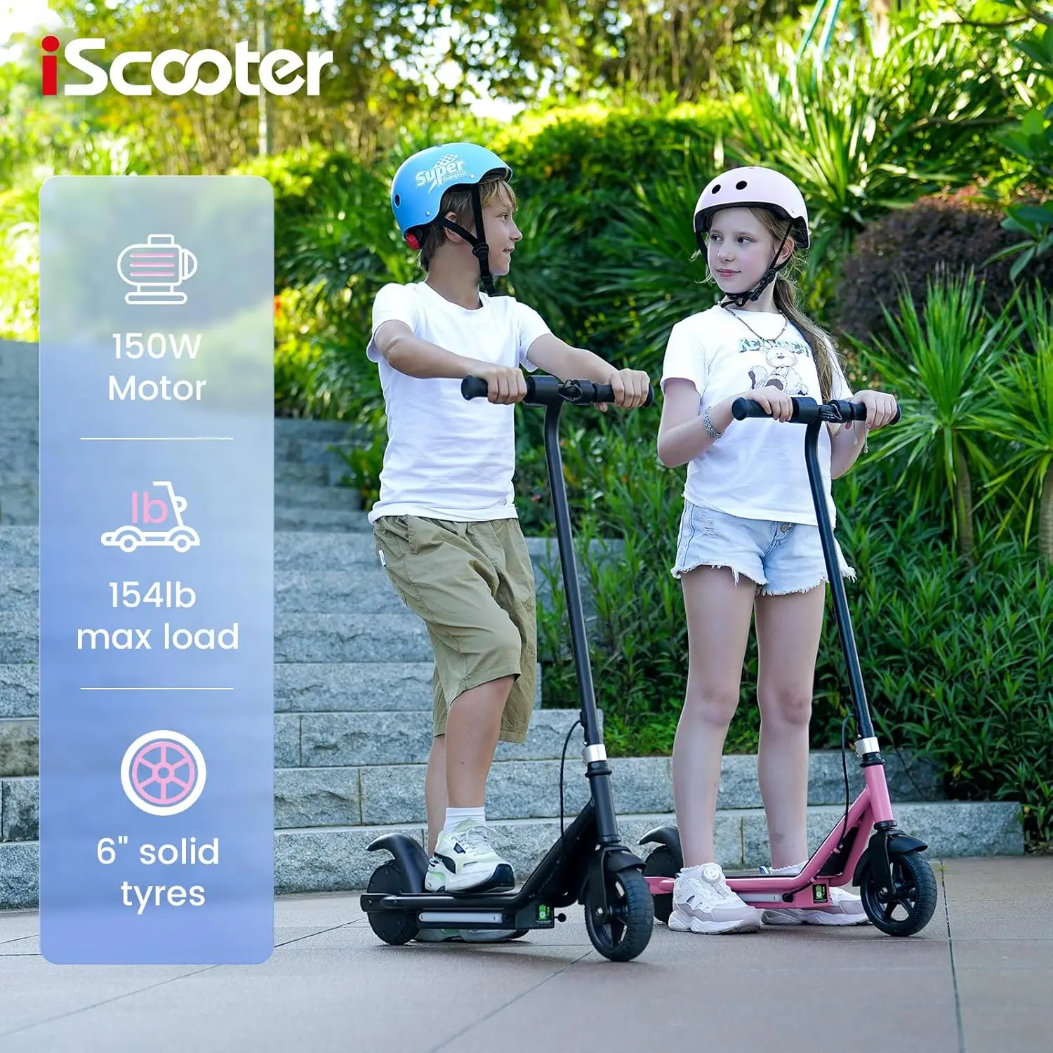 IK3 Electric Scooter for Kids Ages 6-14, 150W Motor, LED Display, 3 Speeds Adjustable, Colorful Lights, Double Brake, K