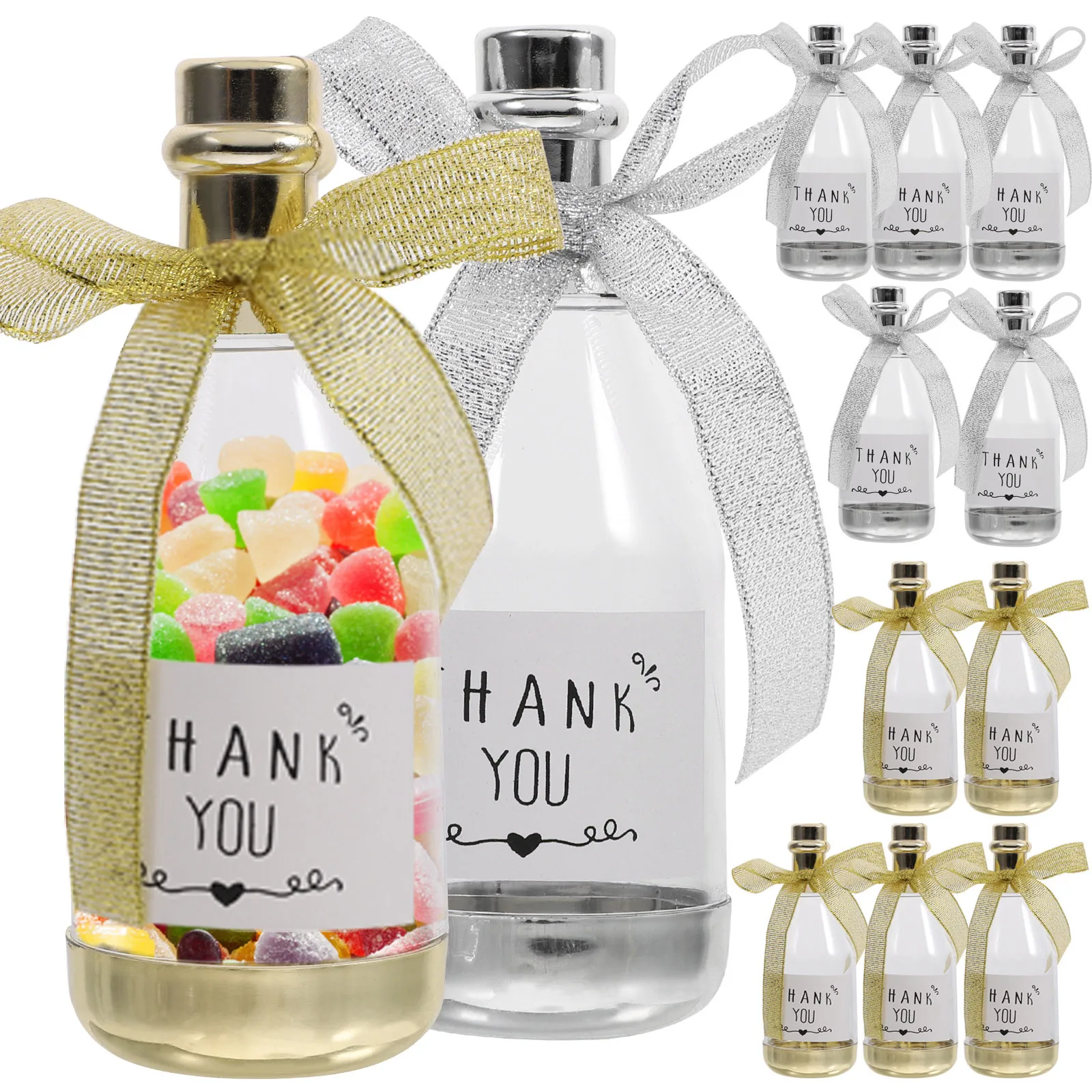 

12 Pcs Candy Boxes Wedding Favor Boxes Bottle Box Silver Gold Ribbon Party Favors Treat Containers Gifts