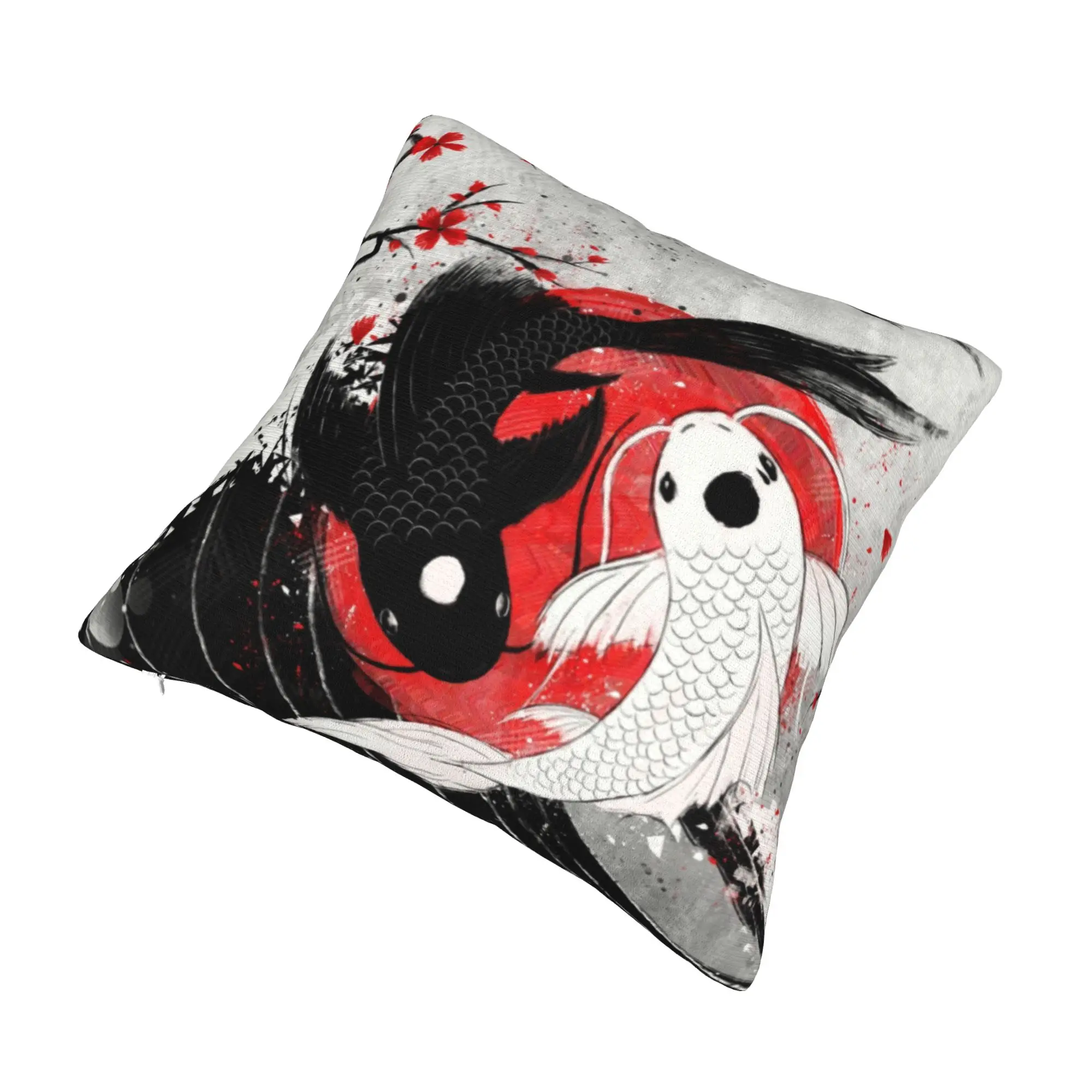 Luxury Koi Fish Yin Yang Cushion Covers 40x40cm Velvet Japanese Sakura Floral Pillow Case for Sofa Square Pillowcase Decoration