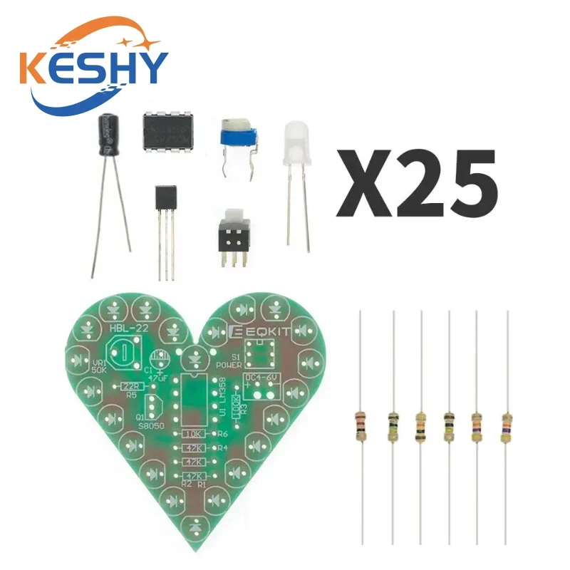 DIY Kit Heart Shape Breathing Lamp Kit Breathing LED Suite Red White Blue Green Electronic Production for Learning Laboratory