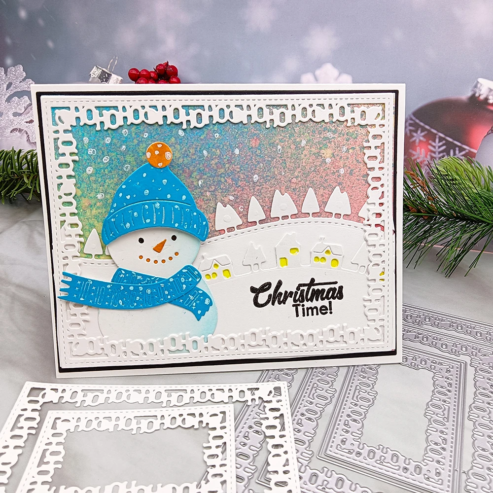 

Etched Die Alinacutle Christmas Hohoho Rectangle Frame Metal Cutting Die Cut Winter Scrapbooking Paper Craft Album Handmade Card