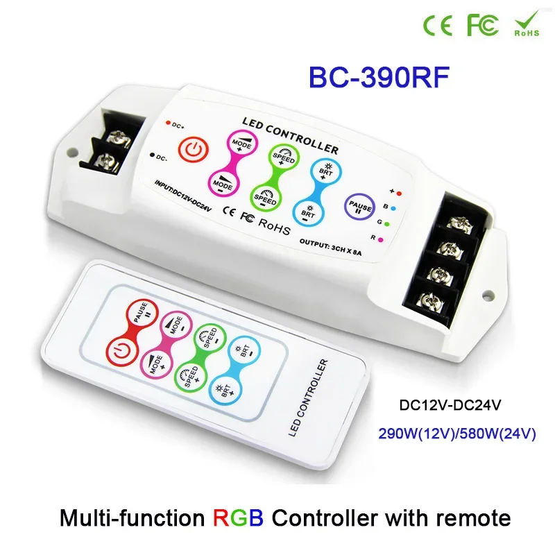 BC-390 / BC-390RF 8A/CH*3 Multi-function Magic dream color RGB LED Controller wirless remote for LED Strip,module,Lamp tape etc