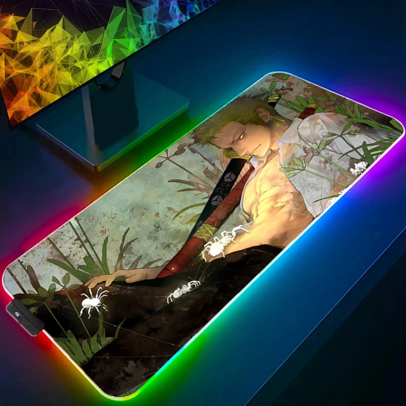 

ONE PIECE Zoro LED Mouse Pad Backlight Gaming Accessories PC Computer Keyboard Gamer RGB Desk Mat alfombrilla xxl Anime Mousepad