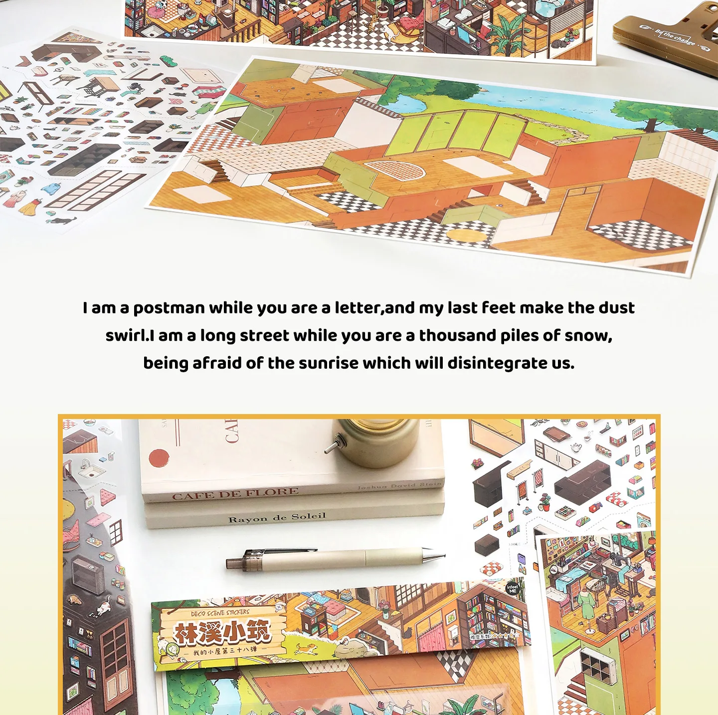 JIANQI Kawaii Apartment Building 3D Underground Exploration Landscape Sticker DIY Pocket Cabin Scene Sticker Scrapbook-Zubehör – Detail 2