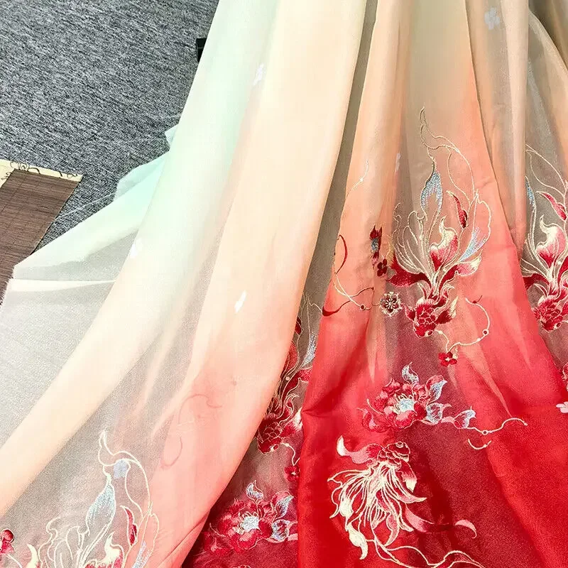 

150X100 см градиент цвета карп лотос вышивка шифоновая ткань китайский ханьфу швейный костюм рубашки кукольная одежда поставки новый