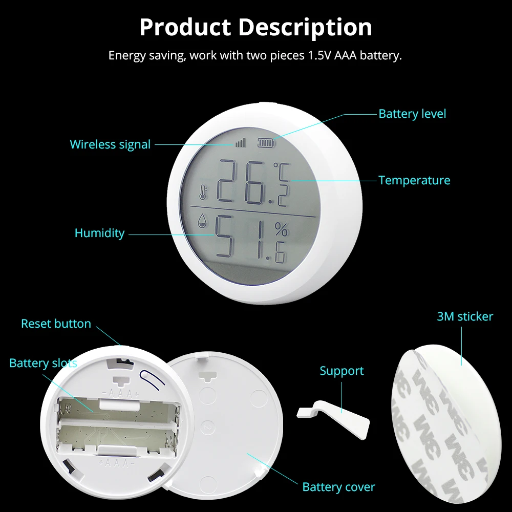 Tuya ZigBee Smart Home Temperatur-und Feuchtigkeit sensor mit LED-Bildschirm funktioniert mit Google Assistant und Tuya ZigBee Hub