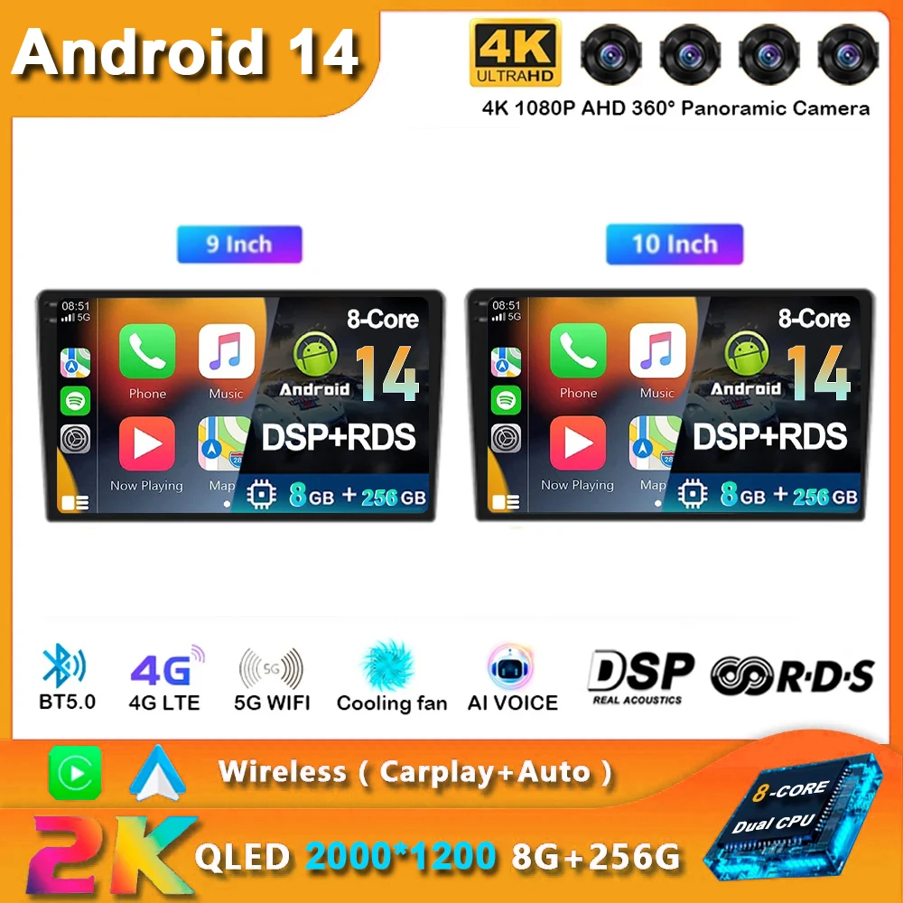 

9/10'' 2 Din Android14 auto Car Radio Multimedia Video Universal Stereo Carplay gps For Volkswagen Nissan Hyundai Kia toyota