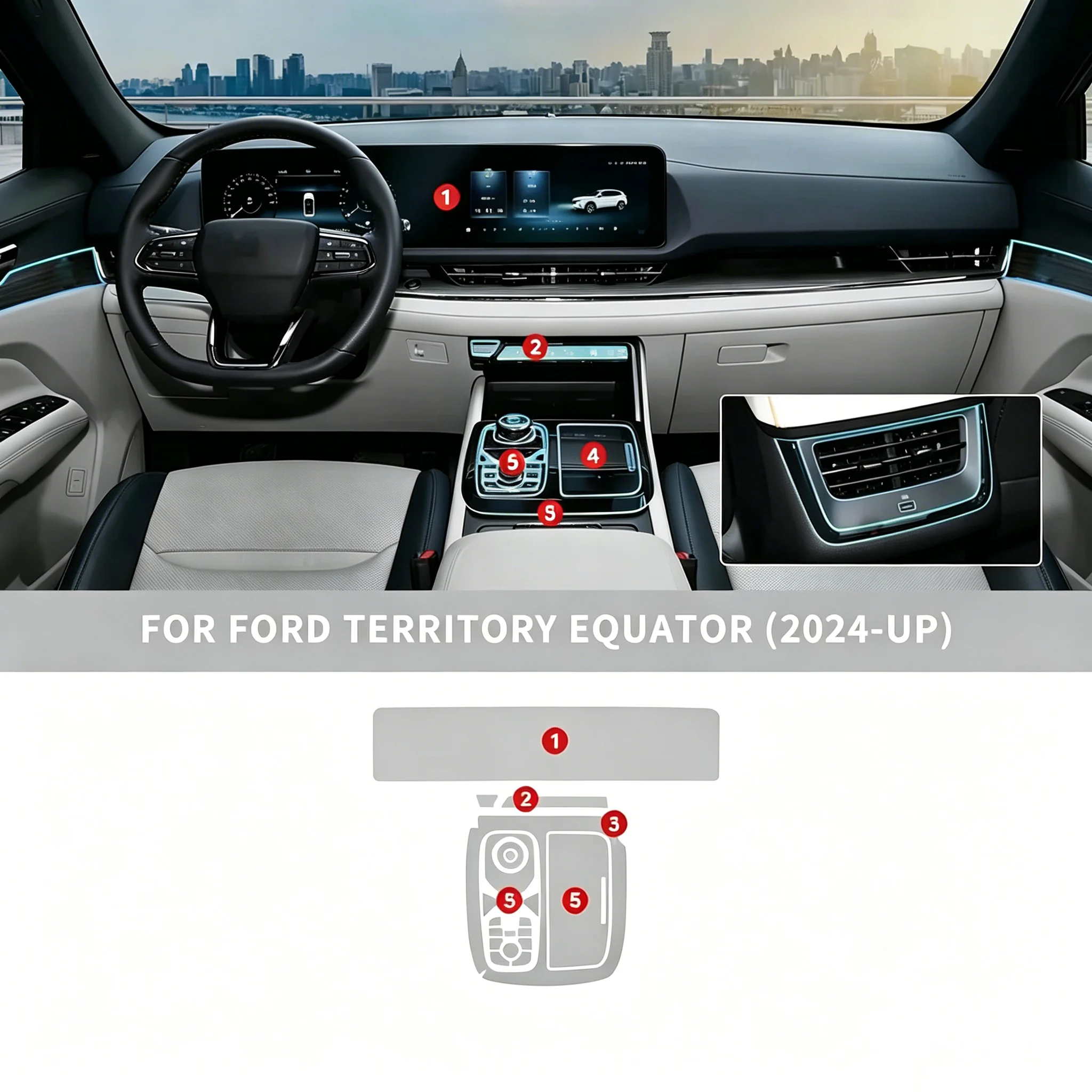 Für Ford Territory Equator 2024-2026 Transparente TPU-Folie für den Mittelbereich, Getriebepanel und Armaturenbrett, Kratzschutz-Aufkleber – Detail 4