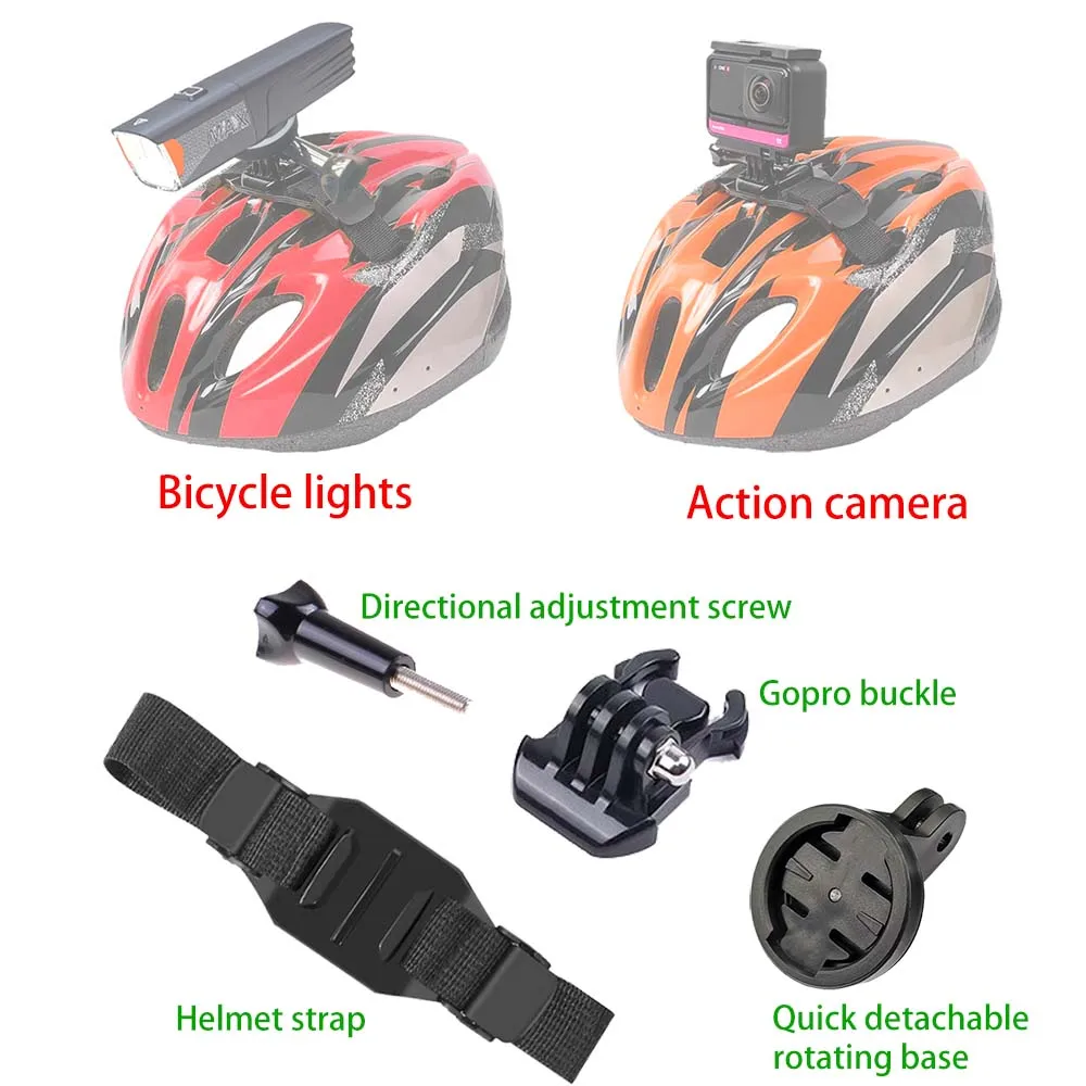 Bicycle helmet sports camera holder,GoPro quick release fixing strap,cycling light rotating bracket, adjustable helmet lamp base