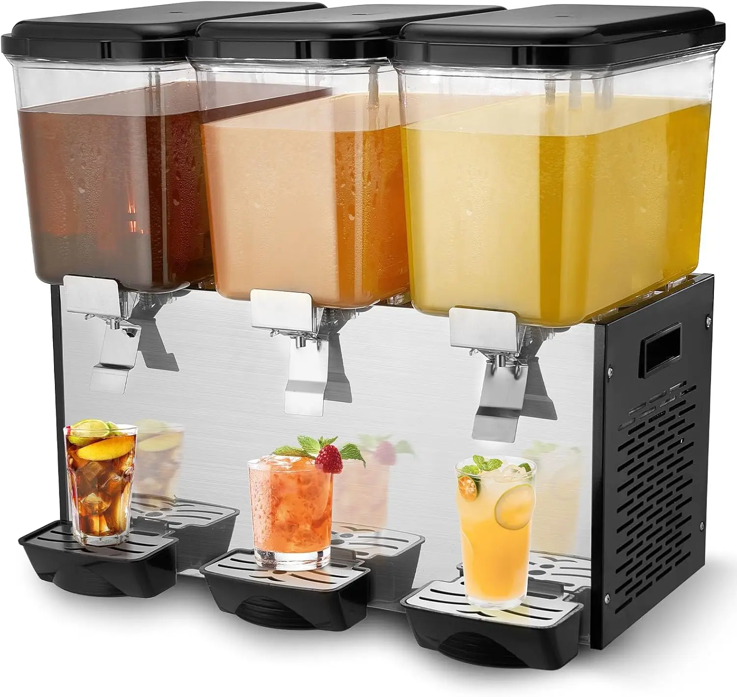 Commercial Beverage Dispenser, 3 Tanks Juice Dispenser, 18 L / 19 QT Per Tank, 512W Stainless Steel Ice Tea Drink Machine with 4