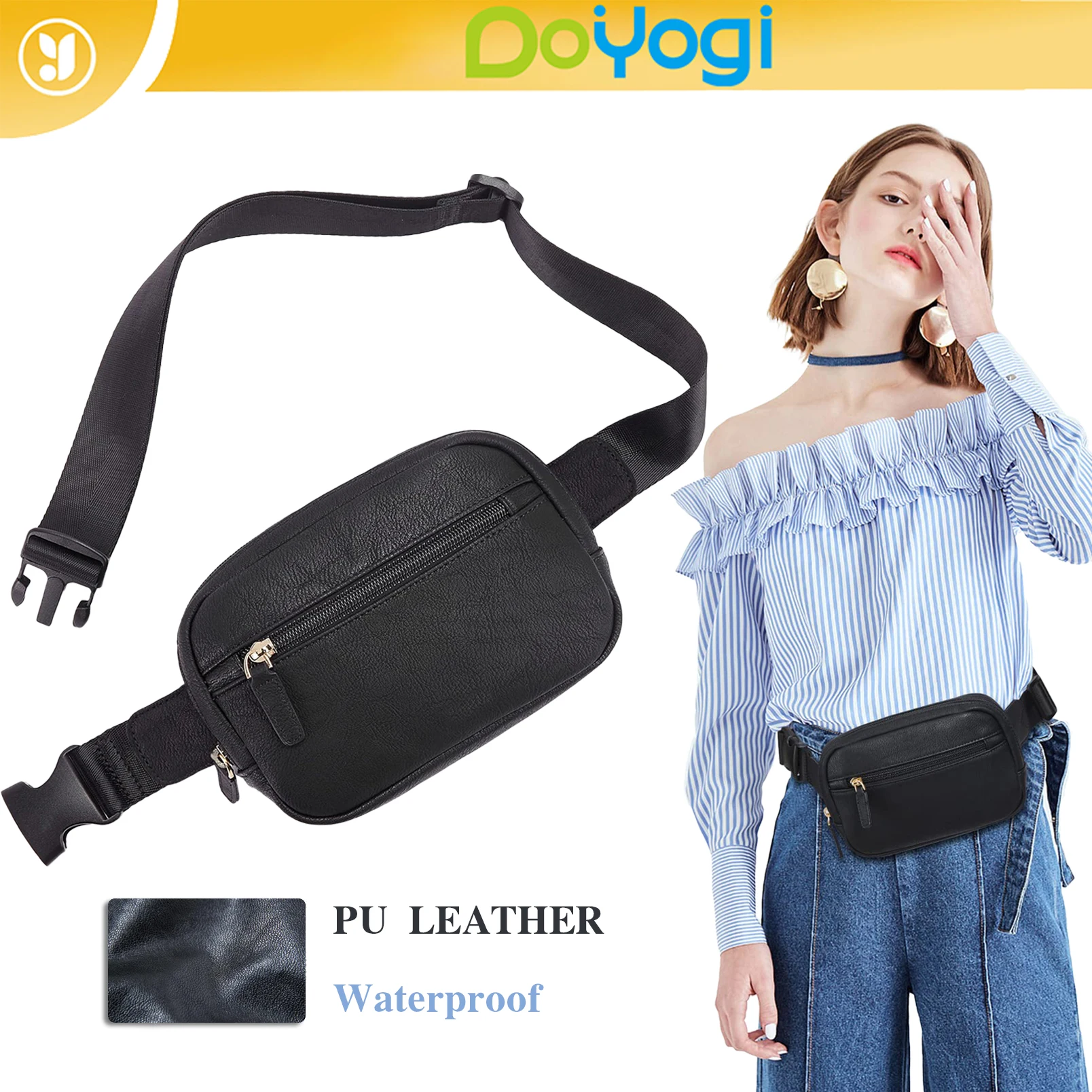 

DOYOGI Everyday Bag PU Leather Women lulu Fanny Packs with 3 Pocket Adjustable Strap Ladies Belt Bag Crossbody Waist Bag