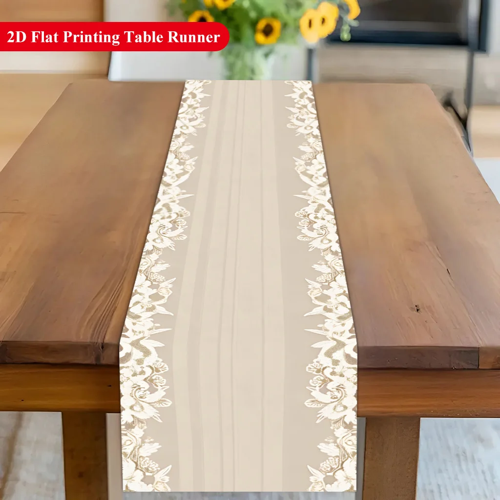 Detailed Floral Border Table Runner, Vibrant Decor for Dining Coffee Table, Wedding Anniversary, Party, Holiday Home