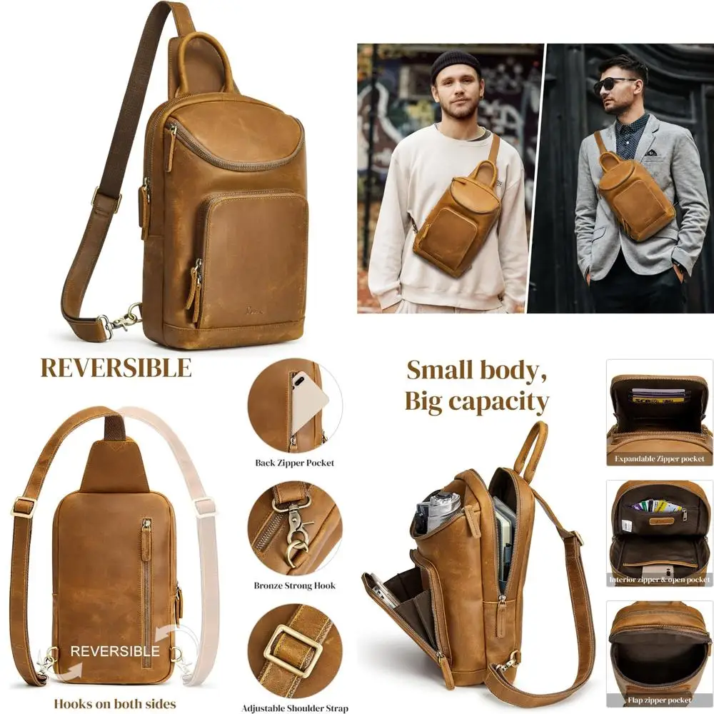 حقيبة كروس جلدية كلاسيكية للجنسين، حقيبة نهارية من الجلد الطبيعي للسفر في الهواء الطلق والاستخدام اليومي #1