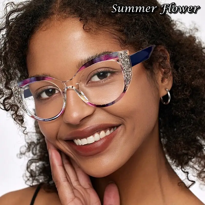 

Women Elegant Designer Optical Eyeglasses Frame Fashion Lady Light Reading Glasses for Prescription Lenses Rhinestone Spectacle