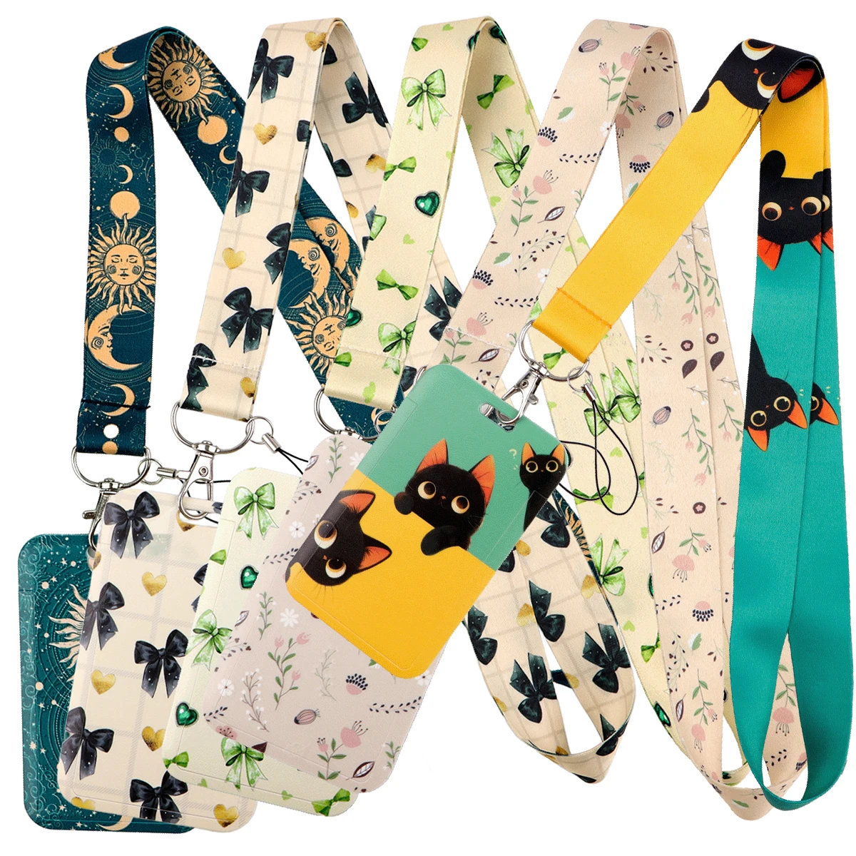 Moon Lanyard Card Holder Bow Cartoon Neck Strap for ID Card Nurse Badge Holder DIY Flowers Hanging Rope Phone Accessories