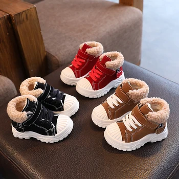 נעלי מרטין לילדים חורף 2024 נעלי כותנה מעובה עם ולווט לבנים ובנות מגפי שלג בריטיות לתינוקות