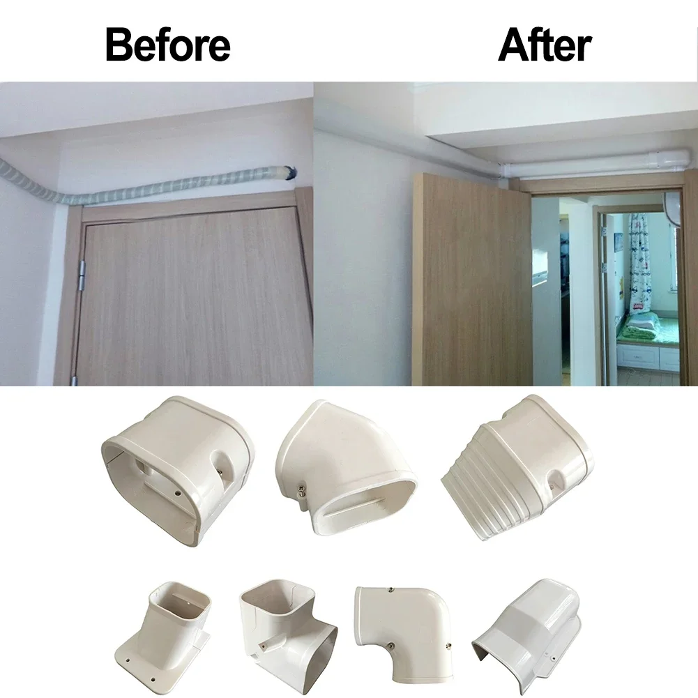 غطاء أنبوب حماية أنبوب تكييف الهواء سبليت ومركزي غطاء خرطوم PVC مزخرف غطاء دخول الحائط 90 °   اقتران الكوع المسطح