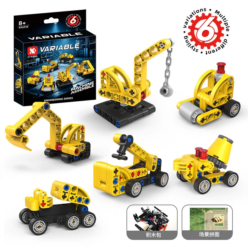 6IN1 Colorful Transformable Construction Vehicle Building Blocks Excavator Cement Mixer Educational Assembly Toy Creative Gift