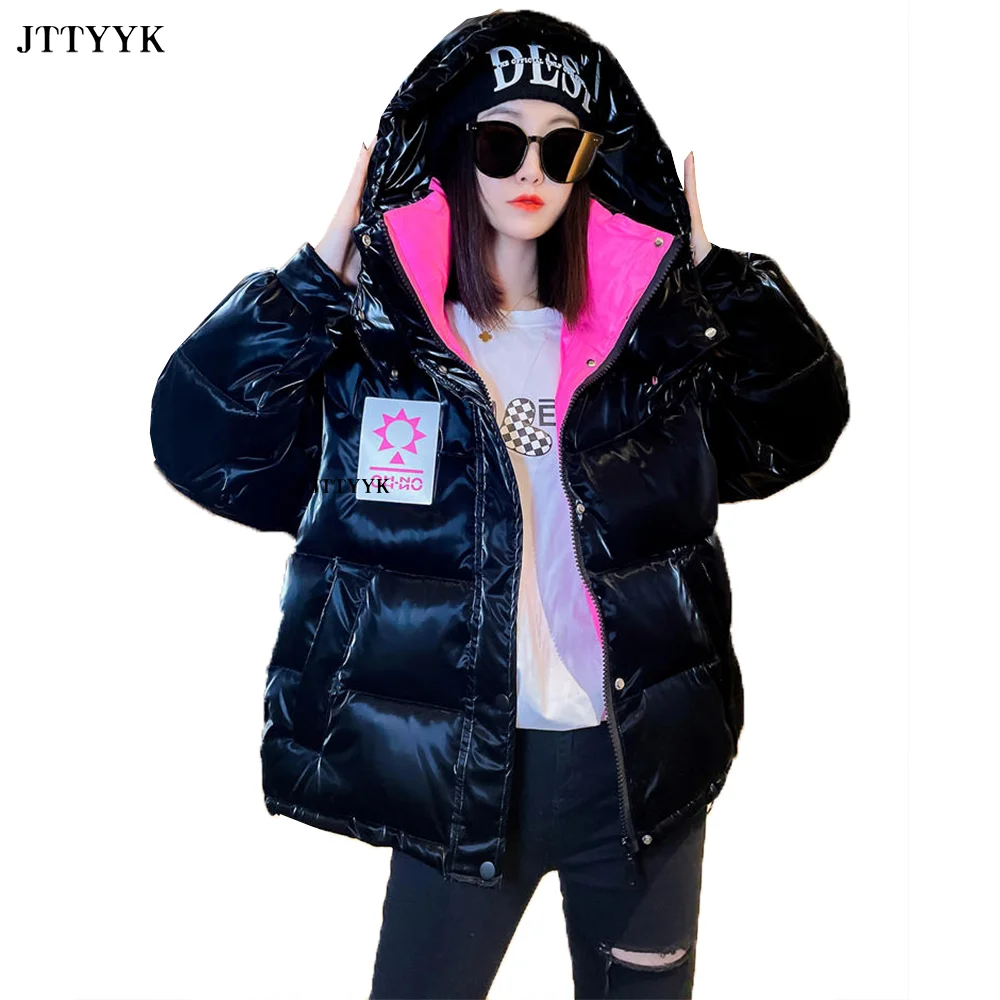 2024 New Hooded Black Down Jacket For Women Short Bread Down Coat Thicken Warm Female Filled Feather Parkas Snow Overcoat