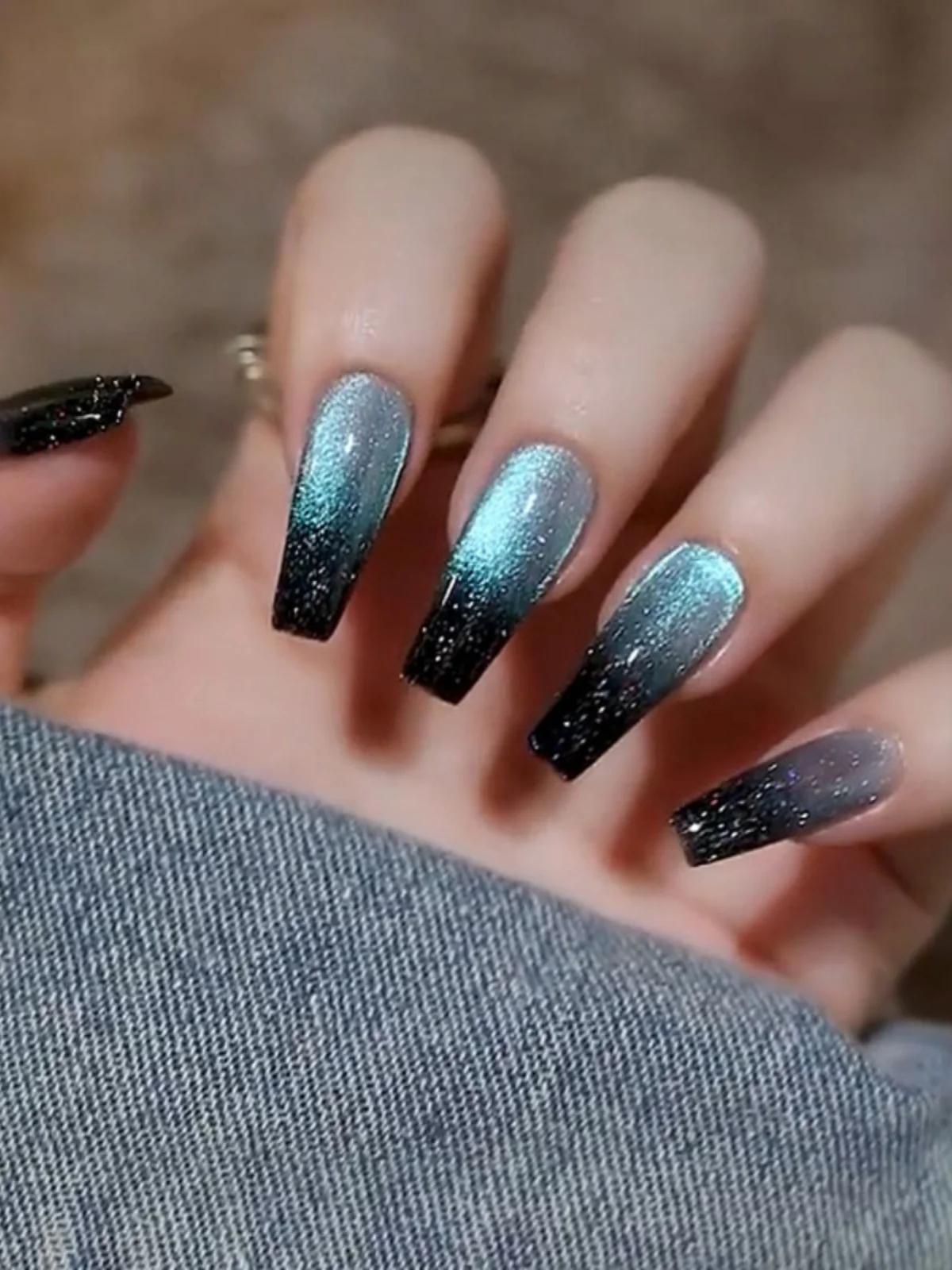 

K Blue to Bla adient Crystal Nail Art Наклейки Носимые накладные ногти Финированный продукт Трансграничные накладные ногти