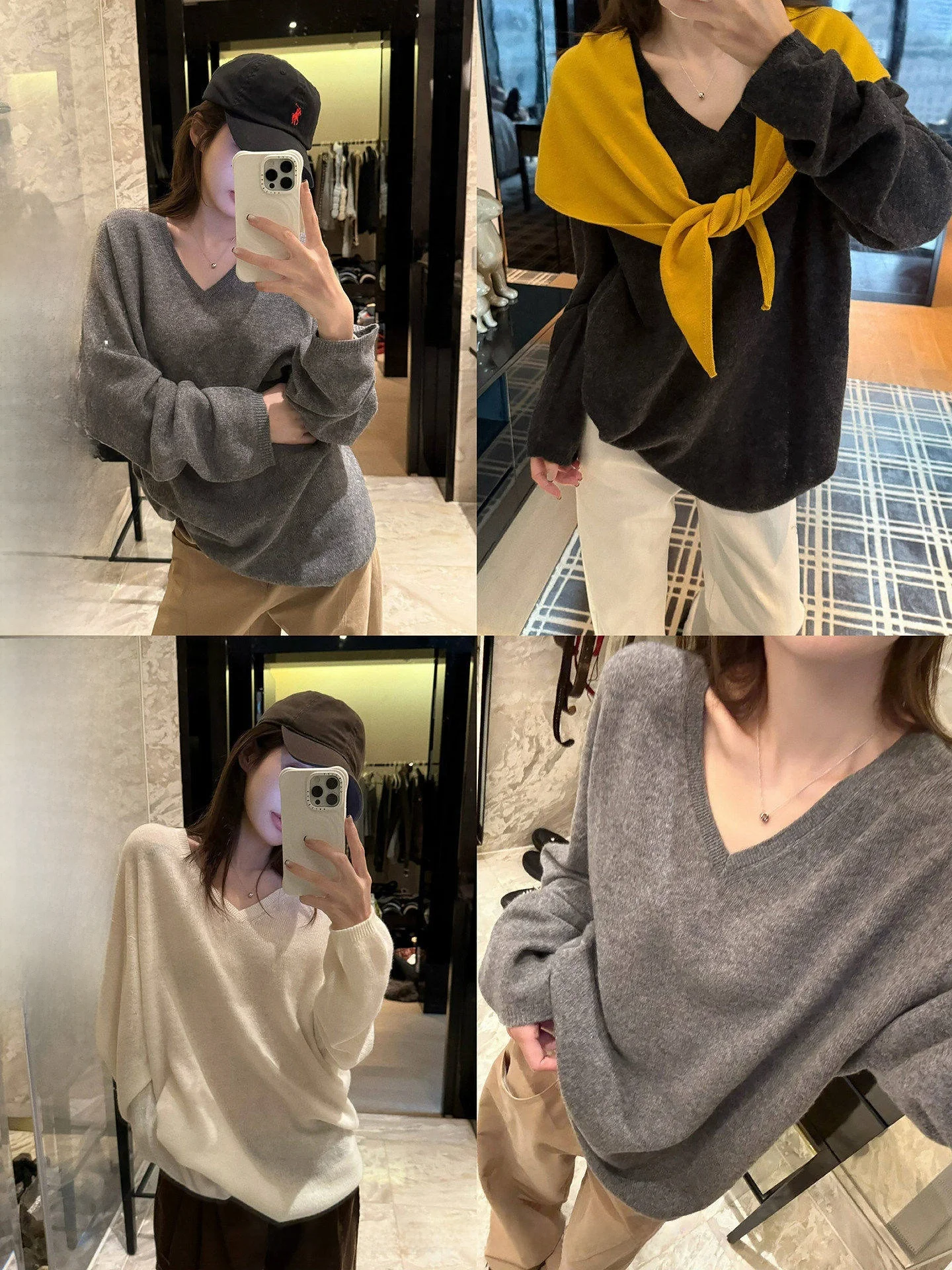 

NingSi Women's Long Sleeve Wool Knitted V-Neck Loose Fit Mid-Length Top Spring Lazy Seamless One-Piece Comfortable Knitwear