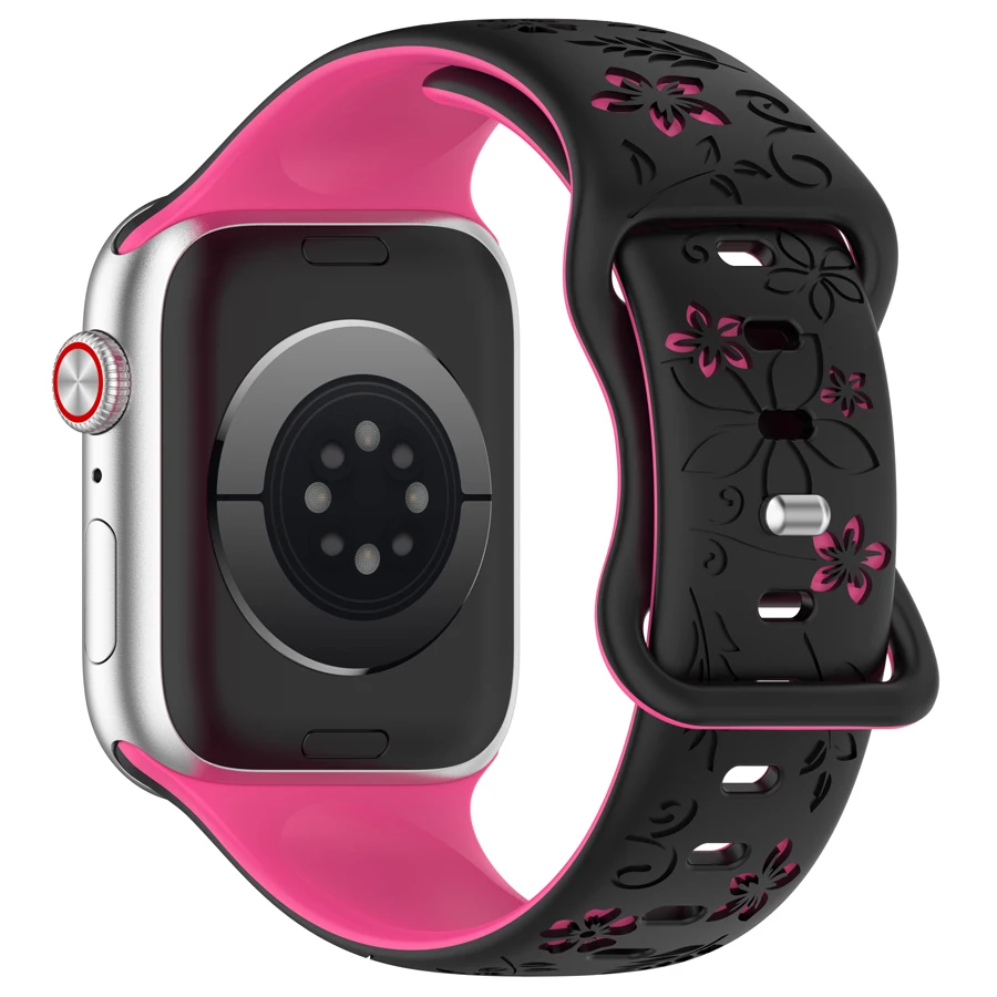 Gesneden bloemenband voor Apple Watch 44mm 40mm 45mm 41mm 42mm 38mm 49mm 45mm IWatch Series 11 10 9 8 7 6 5 4 3 SE Ultra 2 3