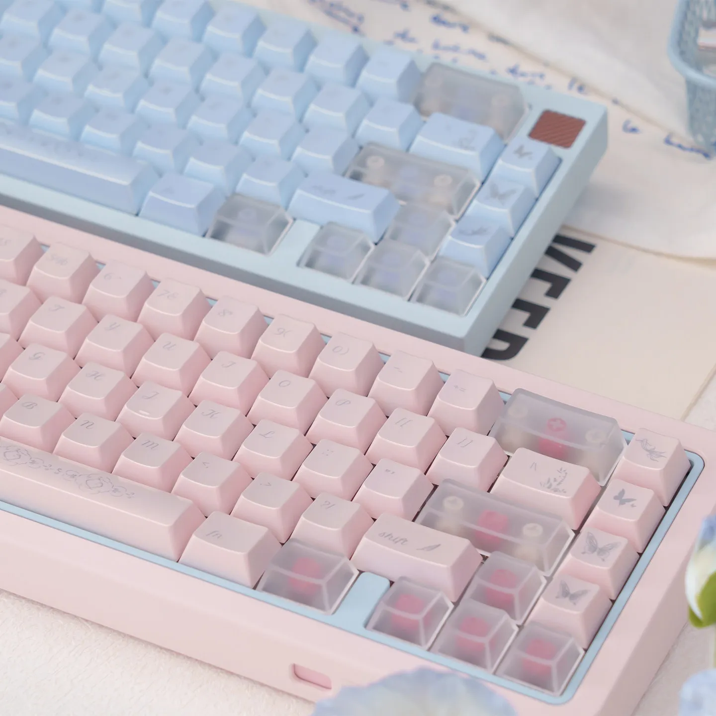 URE Floating Brocade Keycaps 120 keys Blue Pink Pearlescent Paint Cherry Profile Custom PBT Keycaps For MX Mechanical Keyboard