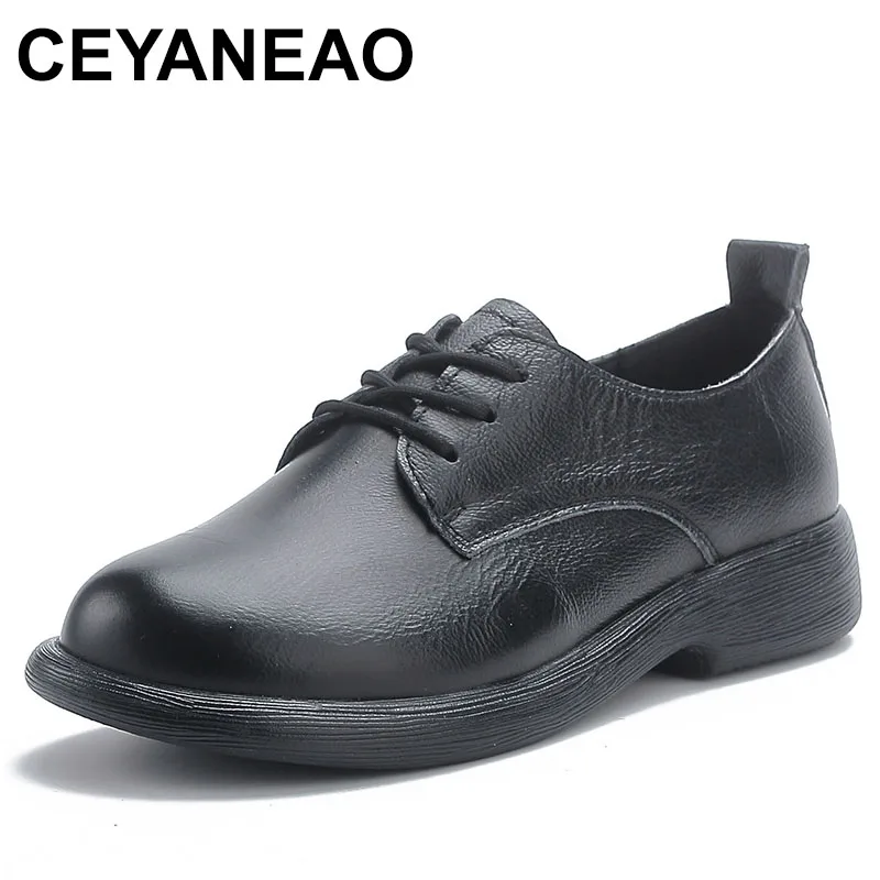 

New women's oxfords shoes genuine leather loafers woman lace up office work shoes ladies comfort business shoes