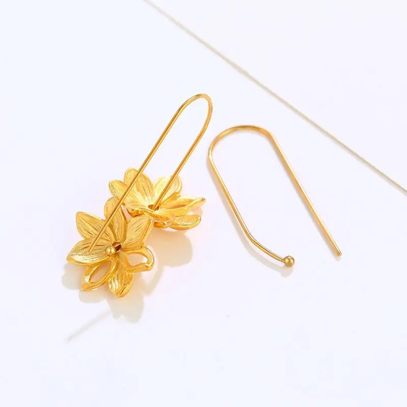 أسعار الجملة --- لوتس الزهور سحر انخفاض القرط للنساء الأزياء والمجوهرات لون الذهب الخالص النيكل الحرة #4