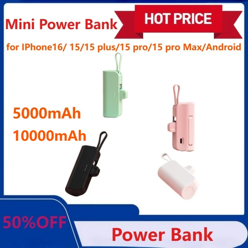 

Mini Power Bank 10000mAh 5000mAh Power Phone Charger Capsule Dual USB-C Ports for IPhone16/ 15/15 plus/15 pro/15 pro Max/Android