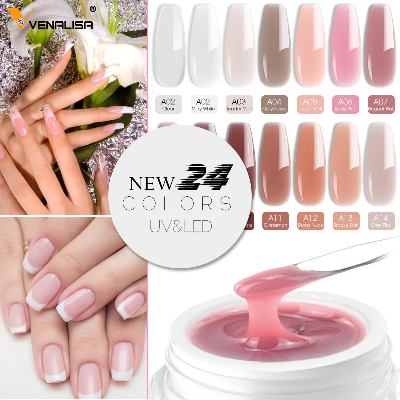 Venalisa blanc laiteux gelée Extension Gel crème Rose Rose auto-nivelant Camouflage vernis à ongles grand Volume recharge Nowipe Top