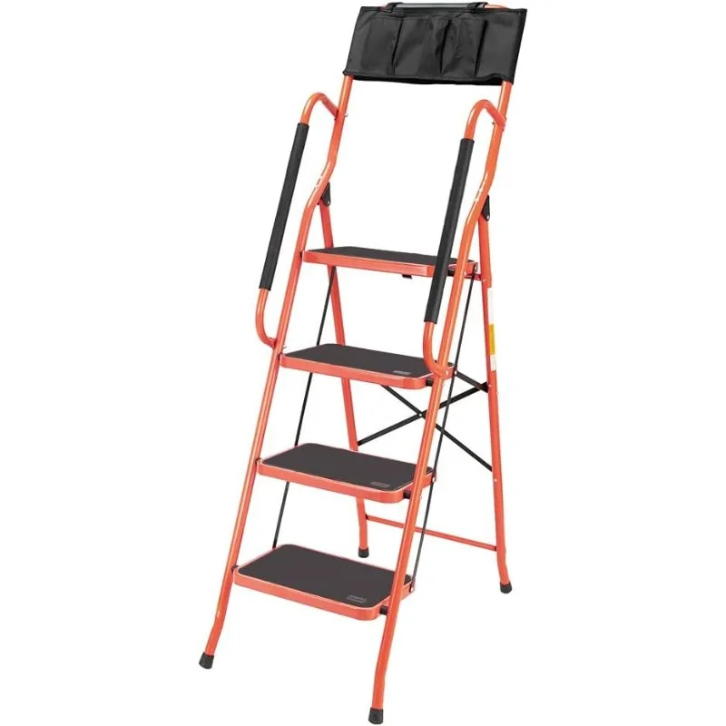 Folding Anti-Slip Steel Safety Ladder Padded Side Handrails with Large Area Pedals for Kitchen Home