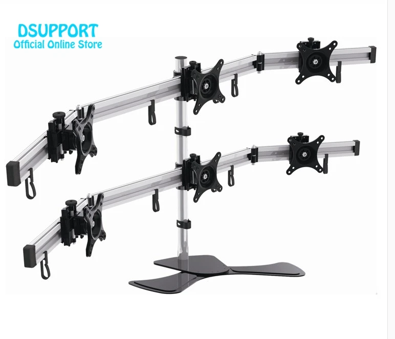 15-27" Aluminum Alloy 6 Screen LCD TV Mount Free Lifting Sliding Full Motion 6 Screen Monitor Holder Desktop Stand