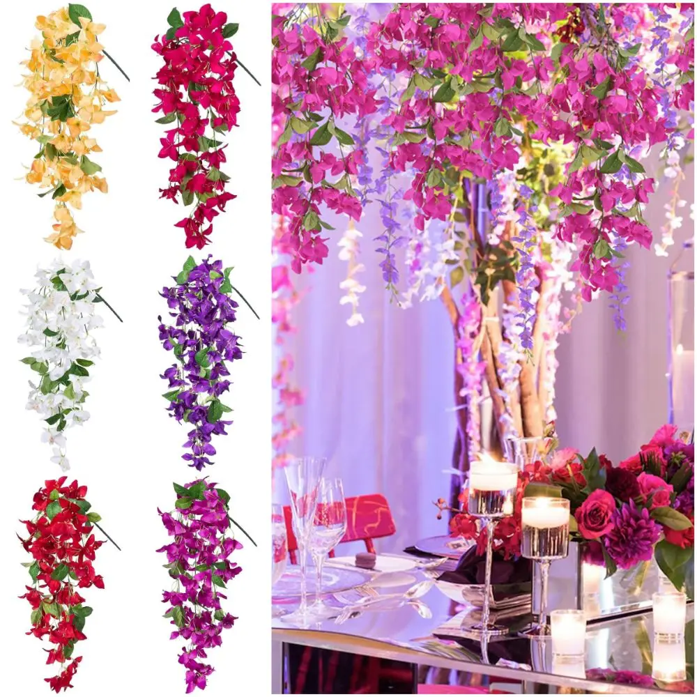 متعدد الألوان Bougainvillea زهرة اصطناعية لتقوم بها بنفسك أوراق خضراء محاكاة زهرة الروطان الحرير البتلة اكسسوارات النباتات إكليل