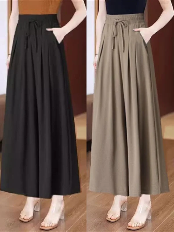 

Летние тонкие брюки-палаццо для женщин, стройнящие брюки, струящиеся макси-юбки, повседневные юбки-брюки для женщин среднего возраста