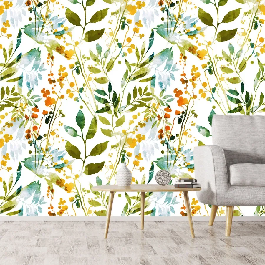 Wall Papers ตกแต่งบ้านที่ถอดออกได้ Peel และ Stick วอลล์เปเปอร์กระดาษวอลเปเปอร์สําหรับห้องนั่งเล่นดอกไม้ Leaf ภาพจิตรกรรมฝาผนังทีวีครอบคลุม