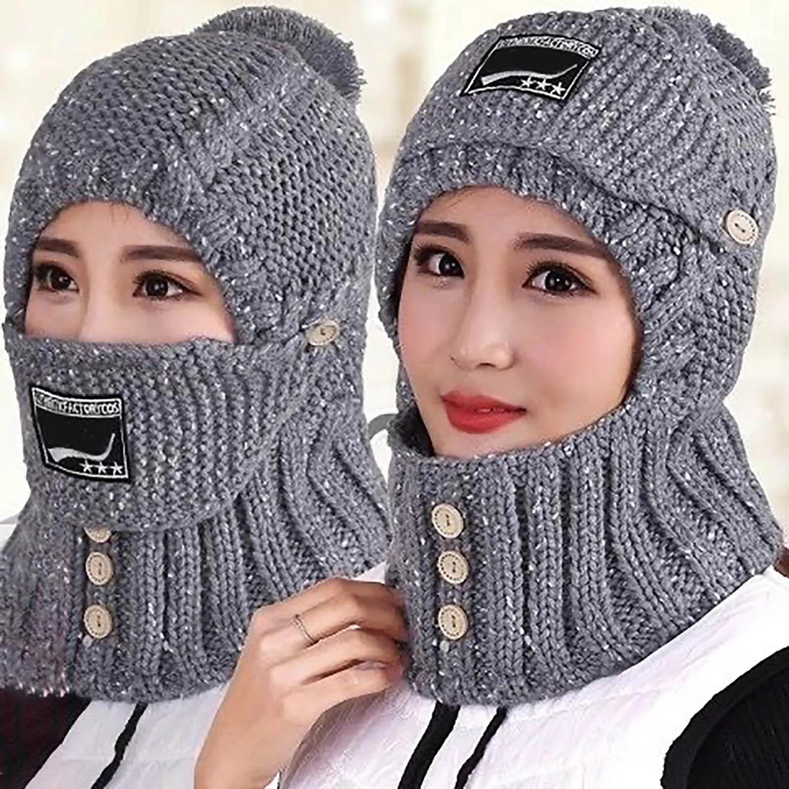 2 In 1 Scarf Knitted Hat Knitted Hat With Ear Protectors Outdoor Riding Elastic Warm Ear Knitted Hat