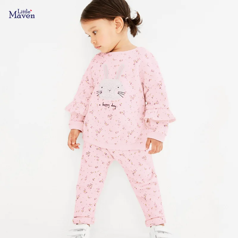 Little maven 2024 Baby Girls Clothes Sets Pink Cotton Thick Casual Clothes for Autumn and Winter Lovely Rabbit Comfort Sets