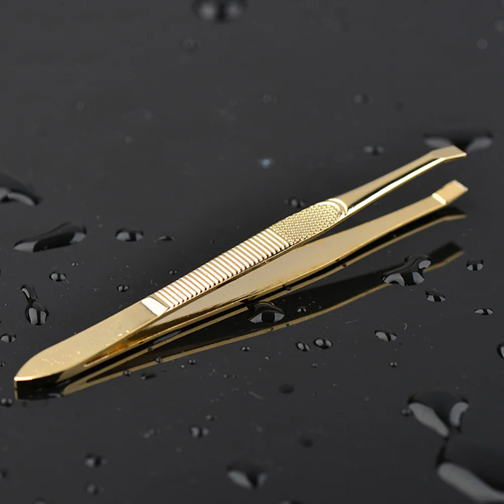 Stainless Steel Gold-plated Eyebrow Tweezers with Eyebrow Comb Portable Eyelashes Extension Tweezers (Golden) Gadgets