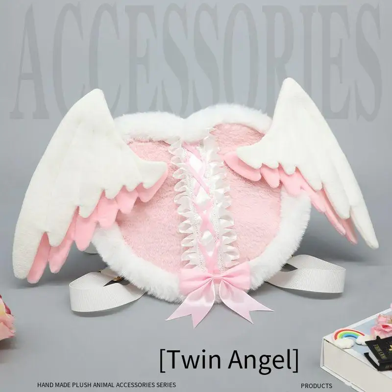 

Fluffy Angel Wings Backpack for Girls - Y2K Anime Cosplay Shoulder Bag, Cute Heart Itabag for Conventions