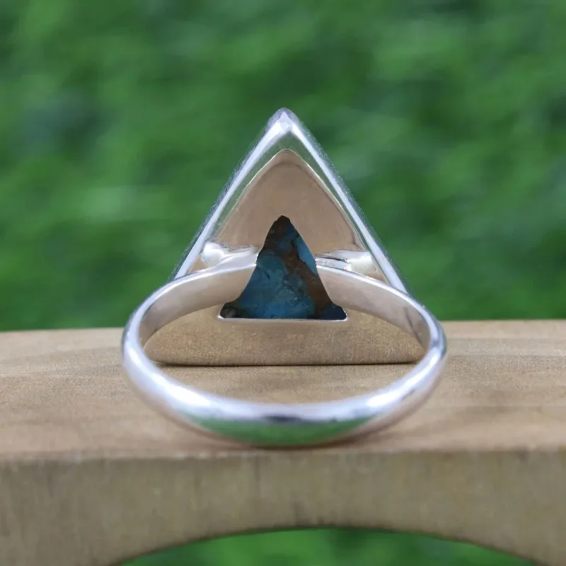 Vintage Ethnic Simple Triangle Geometric Faux Turquoise Ring Women Bohemian Personalized Party Jewelry Accessories