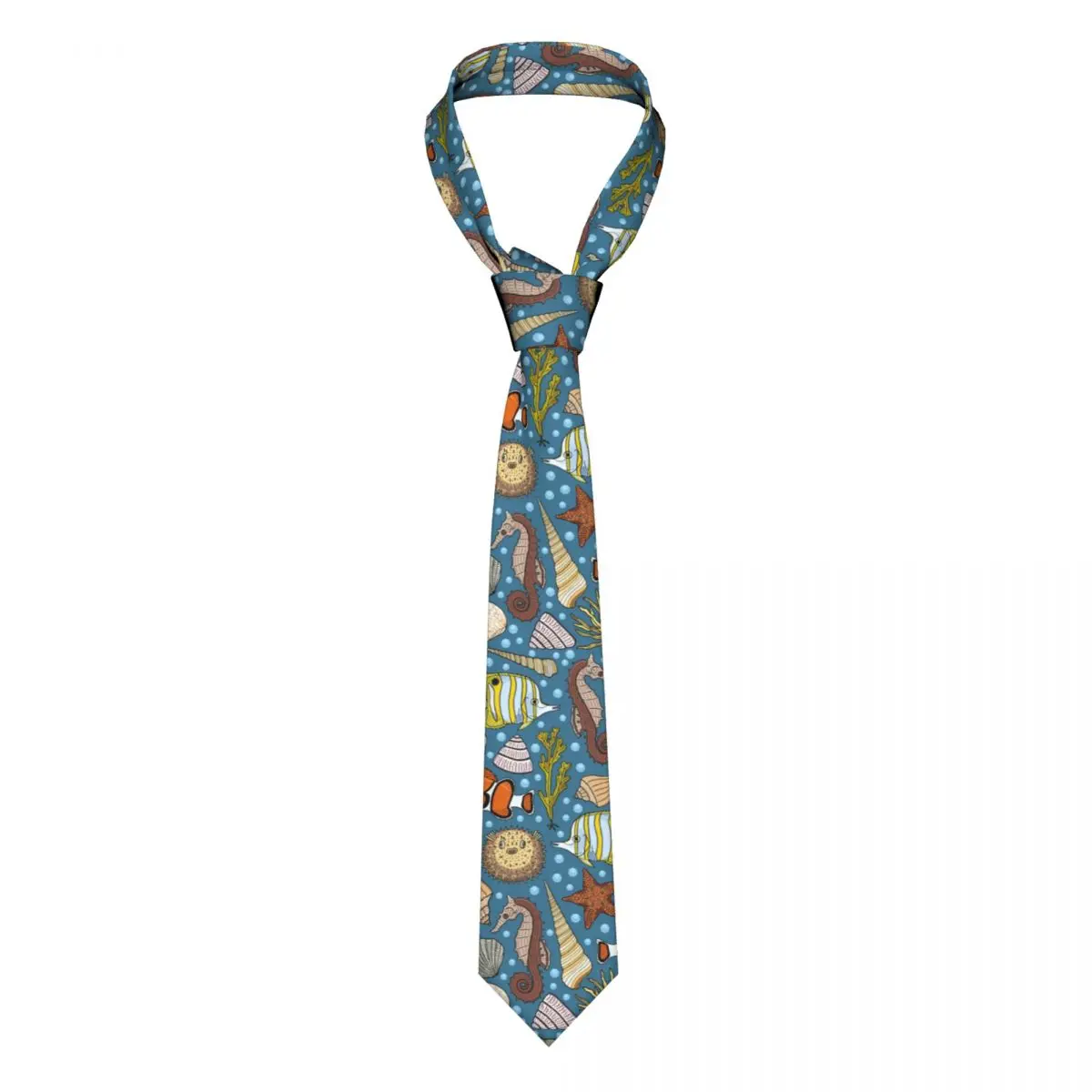 Corbata colorida de estrella de mar y caballito de mar para hombre, corbata de cuello ancho de 8 cm de poliéster a la moda, para uso diario, fiesta