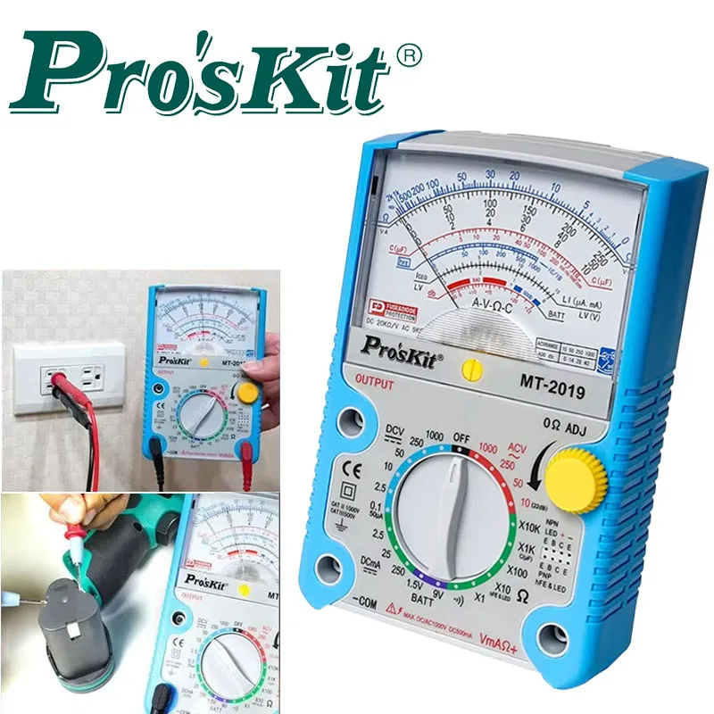 ProsKit multímetro Digital función protectora seguridad analógica estándar profesional Ohm medidor de prueba probador analógico MT-2019