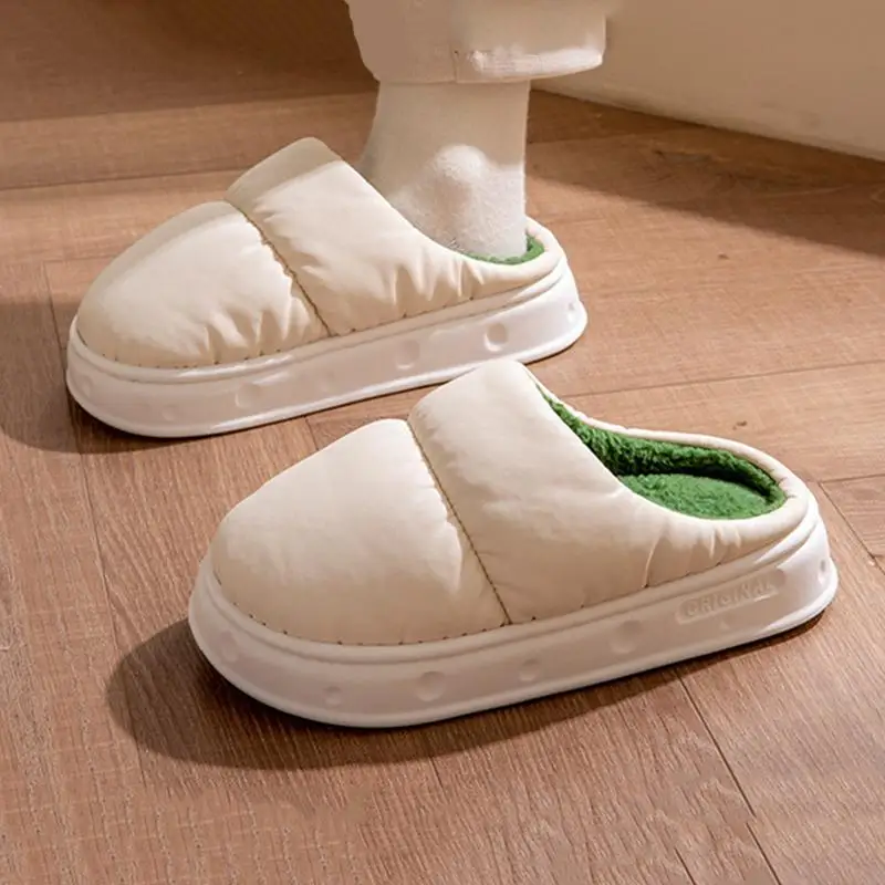 Weiche, dicke, wasserdichte Hausschuhe für Herren, Winter 2026, warme Plüsch-Innenschuhe, Übergröße 47, Paar-Baumwoll-Hausschuhe. – Detail 2
